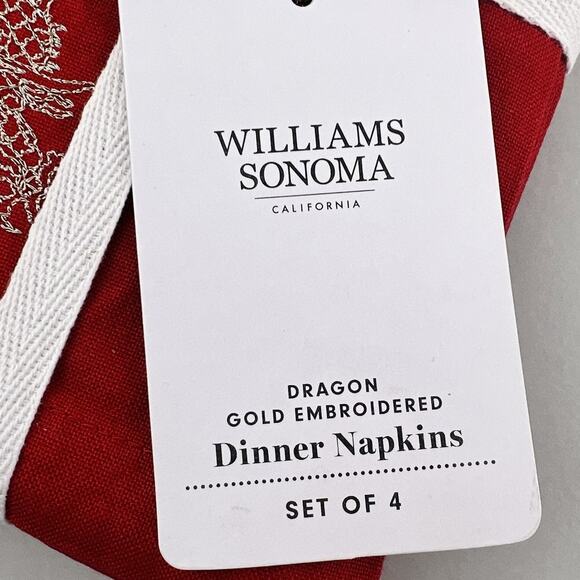 Williams Sonoma Dinner Napkins Set 4 Dragon Embroidered Lunar New Year Red NWT - Picture 3 of 8